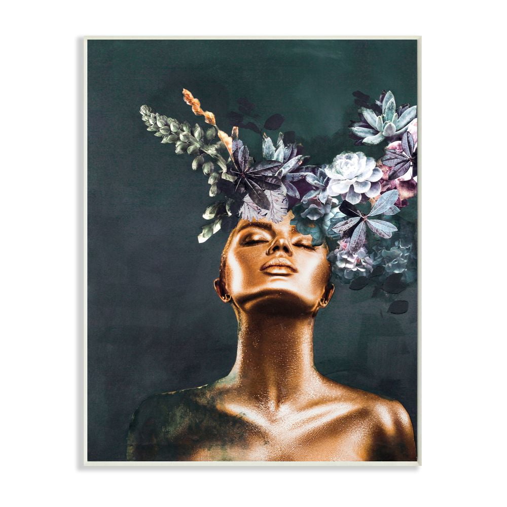 Stupell Industries Glamour Bronze Female Portrait Succulent Plants Graphic Art Unframed Art Print Wall Art, 13x19, by Design Fabrikken