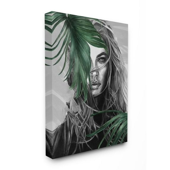 Stupell Industries Glamour Female Sketch Portrait with Fern Plants Canvas Wall Art Design by Patricia Mendes, 24" x 30"