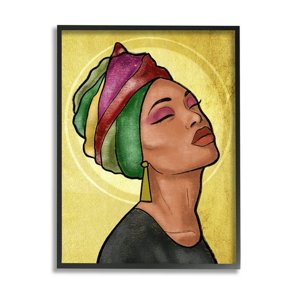 Stupell Industries Glamour Woman Portrait Fashion Cosmetics and Headwrap World Cultures Painting Black Framed Art Print Wall Art, 11 x 14