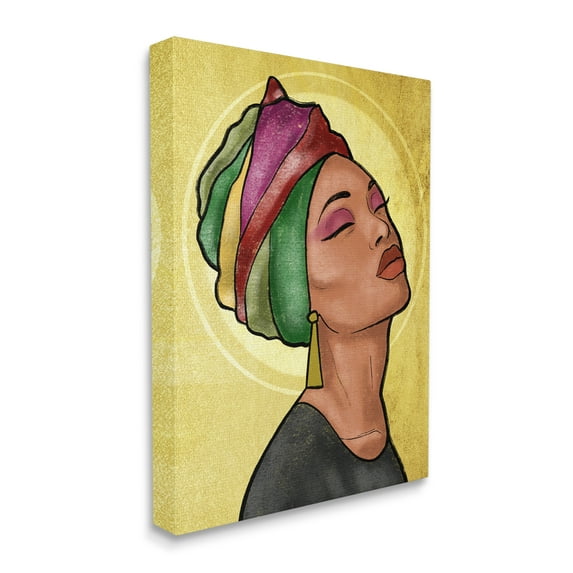 Stupell Industries Glamour Woman Portrait Fashion Cosmetics and Headwrap World Cultures Painting Gallery Wrapped Canvas Print Wall Art, 16 x 20
