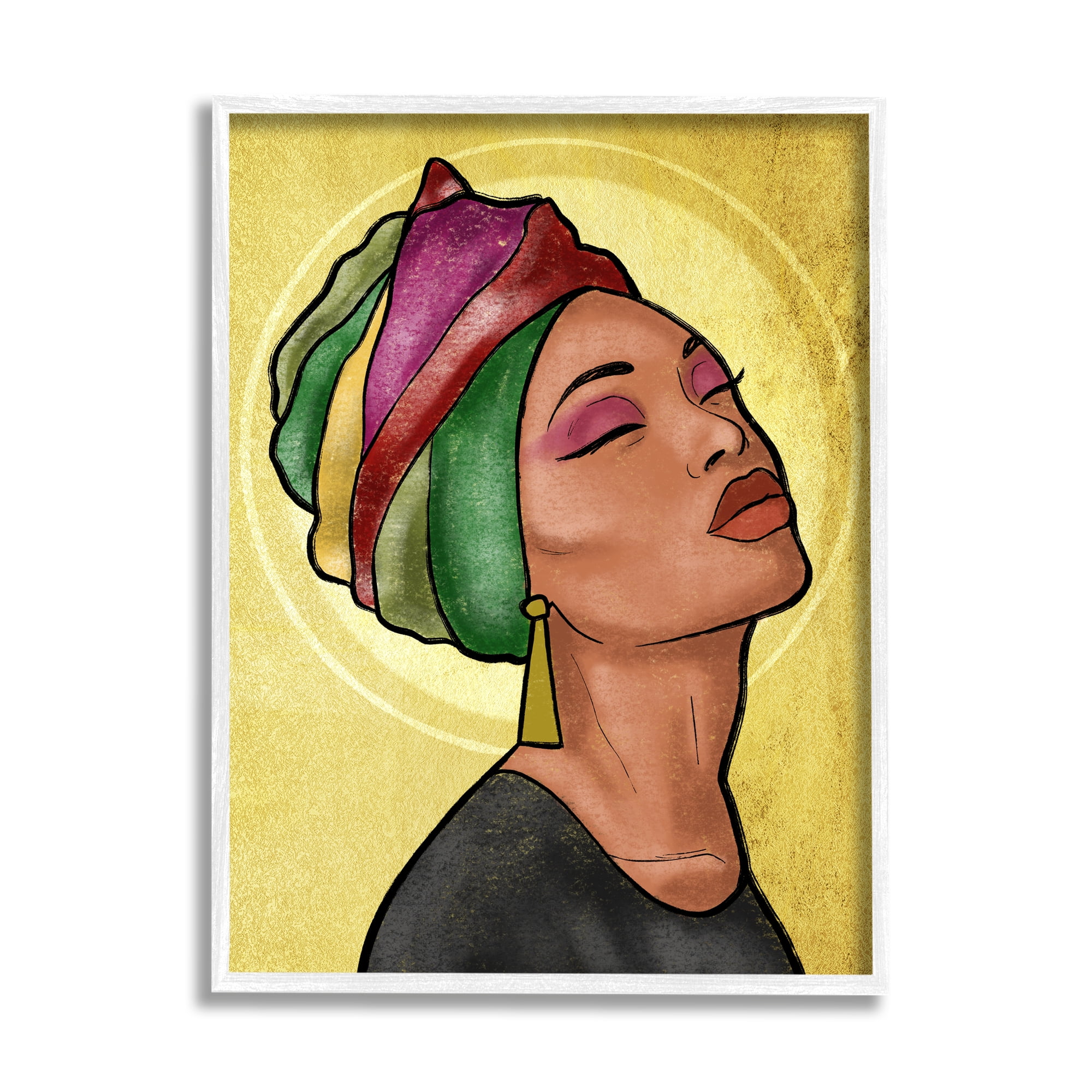 Stupell Industries Glamour Woman Portrait Fashion Cosmetics and Headwrap World Cultures Painting White Framed Art Print Wall Art, 24 x 30