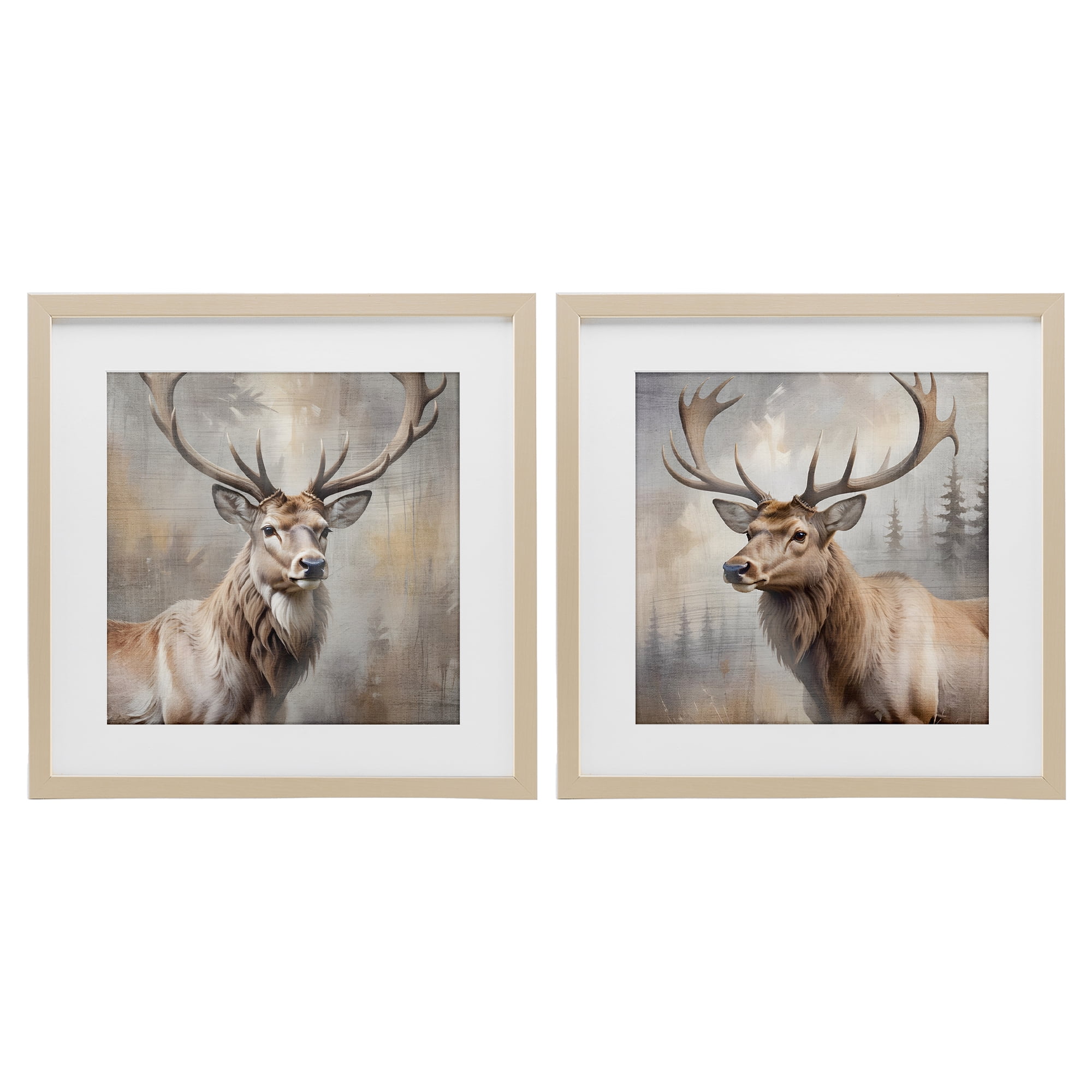 Stupell Industries Glancing Forest Stags 2 Piece Birch Framed Print Under Glass Set, design by Susan Arnot