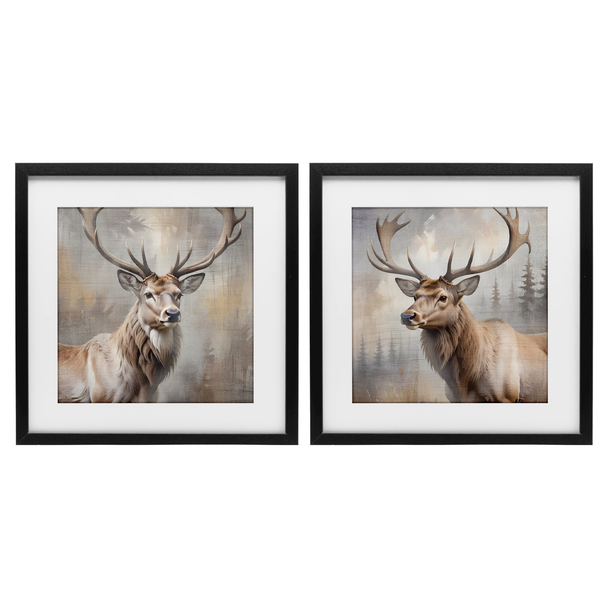 Stupell Industries Glancing Forest Stags 2 Piece Black Framed Print Under Glass Set, design by Susan Arnot
