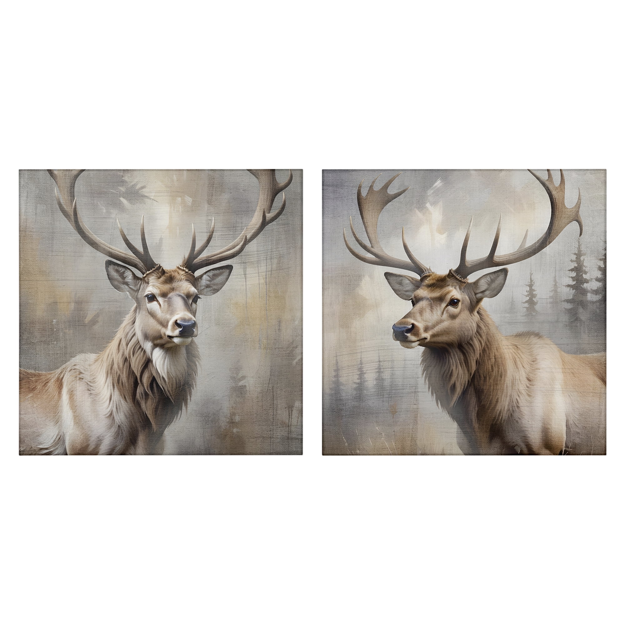Stupell Industries Glancing Forest Stags 2 Piece Canvas Wall Art Set, design by Susan Arnot