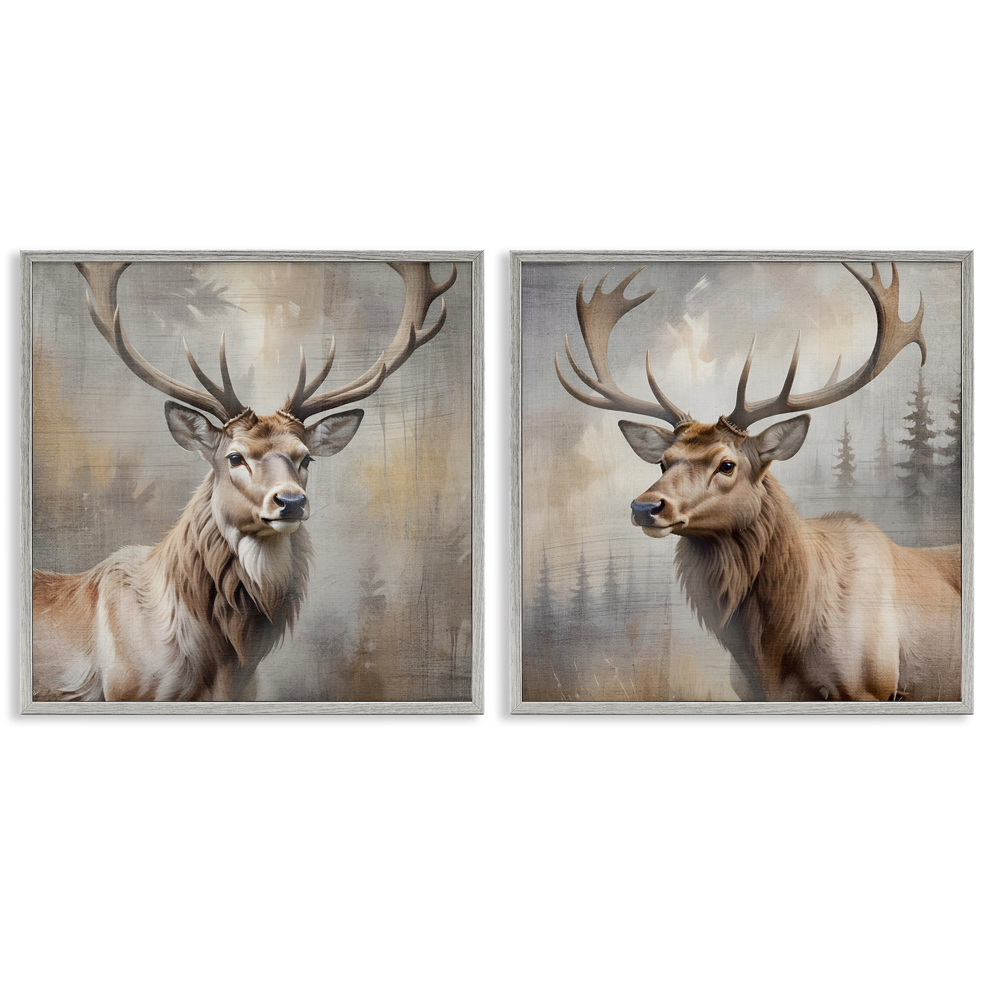 Stupell Industries Glancing Forest Stags 2 Piece Gray Framed Giclee Art Set, design by Susan Arnot