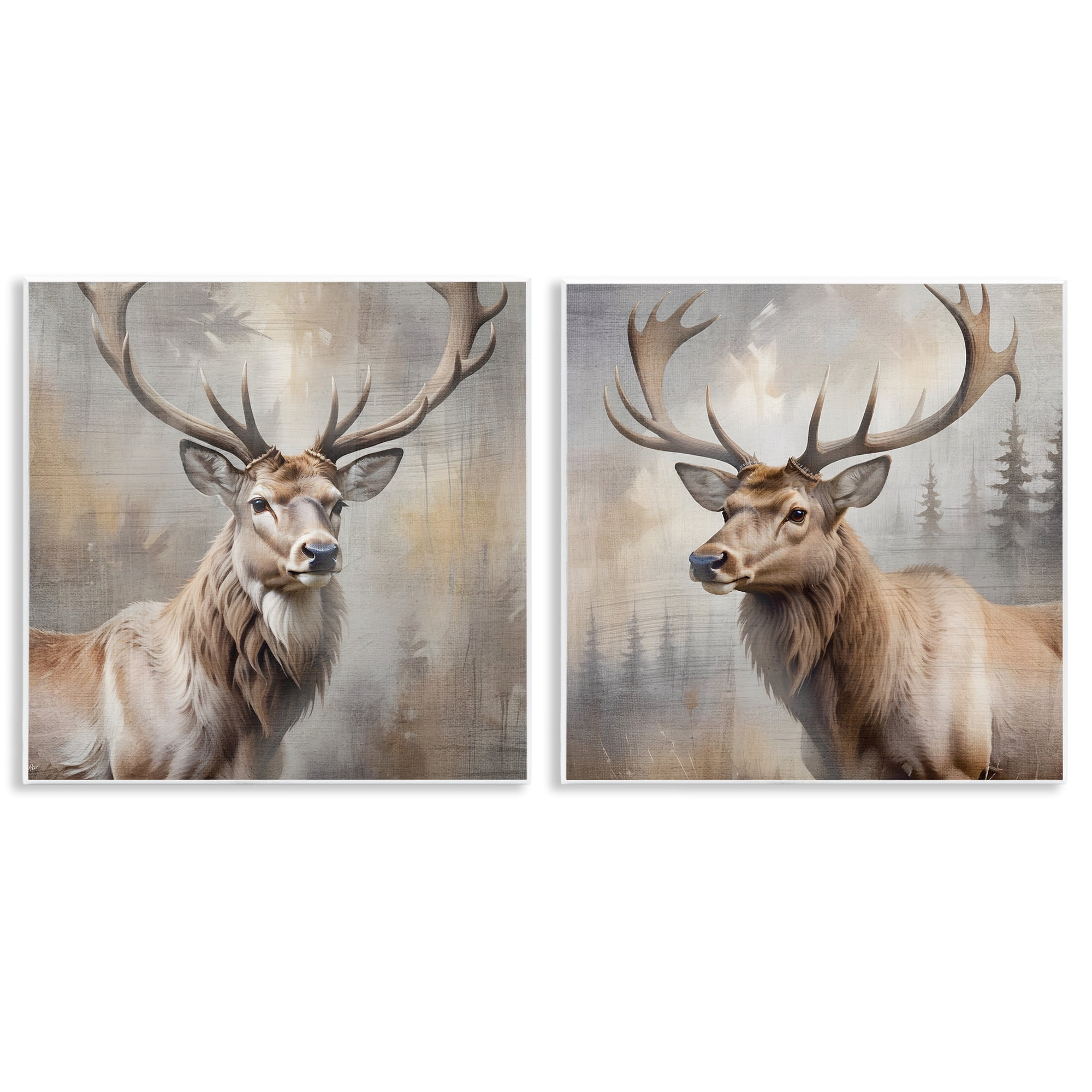 Stupell Industries Glancing Forest Stags 2 Piece Wall Plaque Art Set, design by Susan Arnot