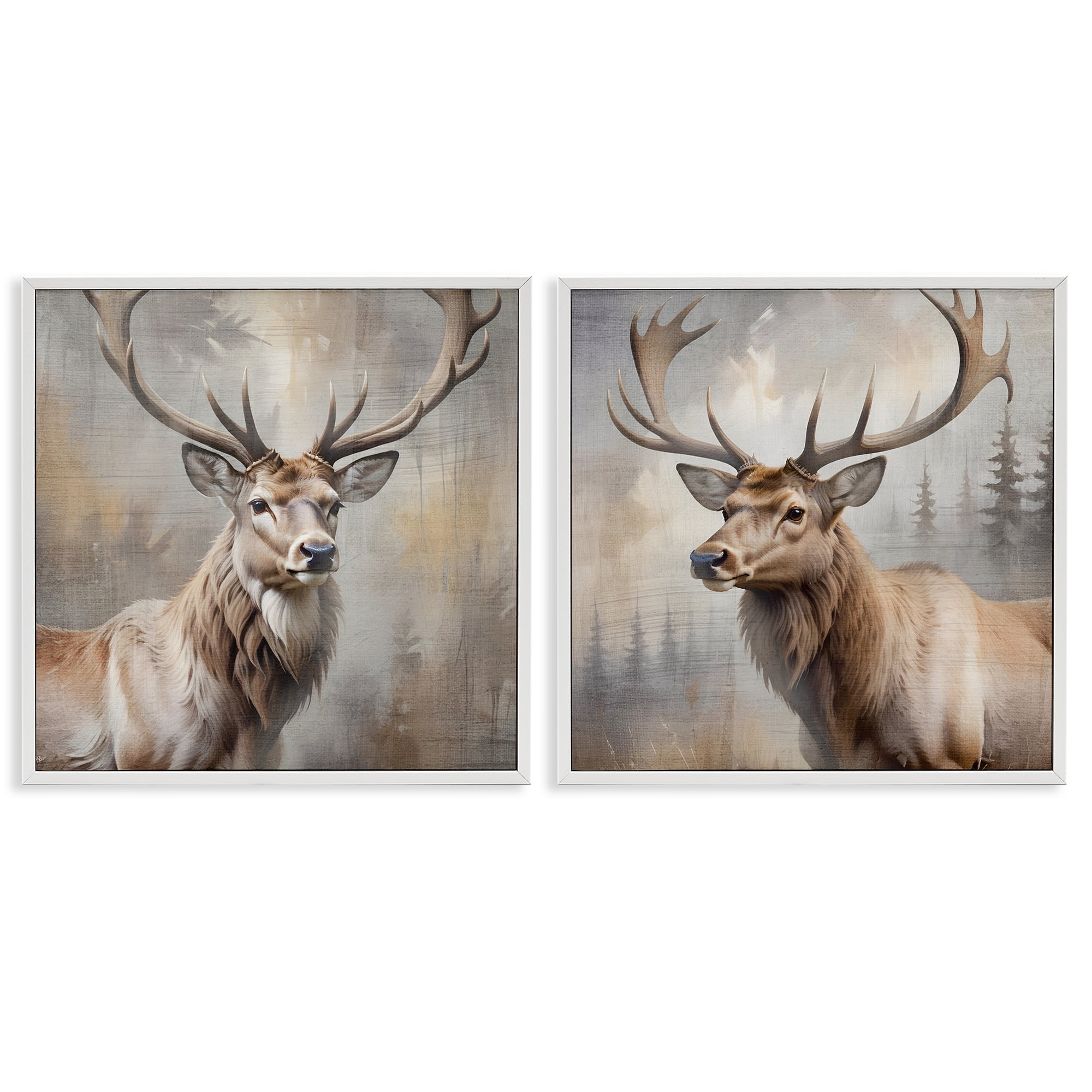 Stupell Industries Glancing Forest Stags 2 Piece White Framed Giclee Art Set, design by Susan Arnot