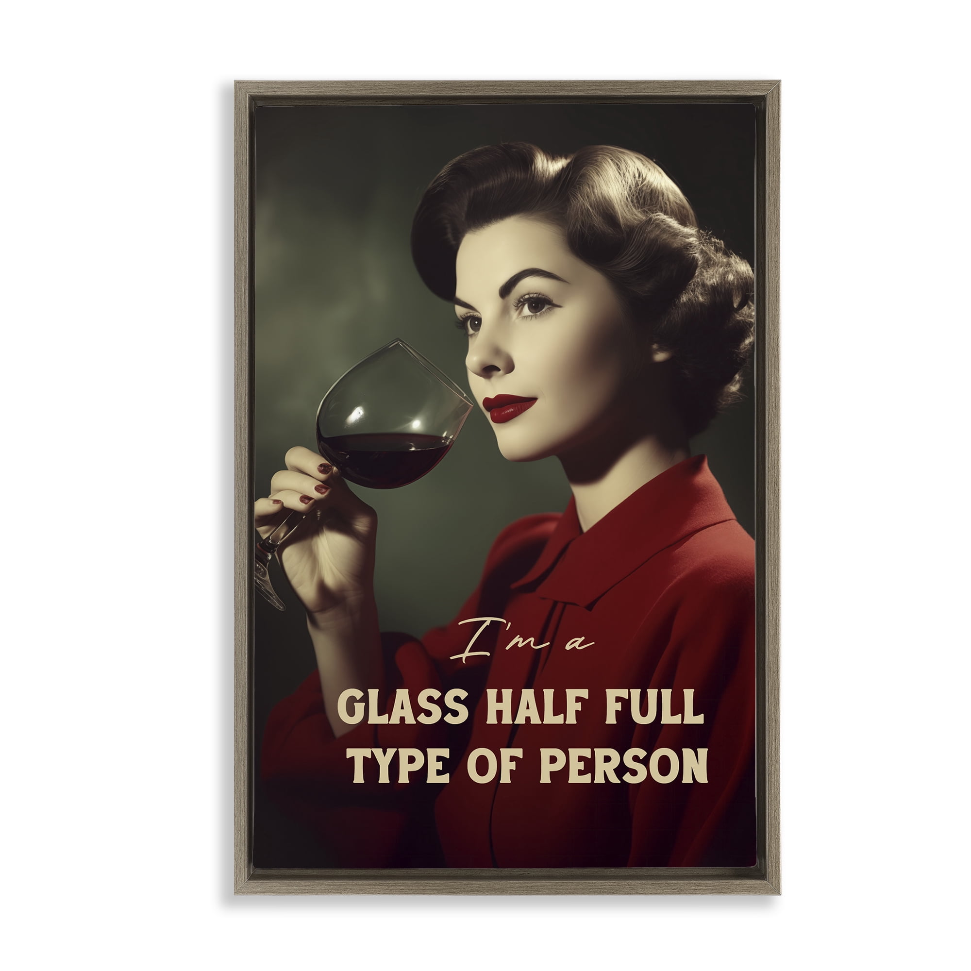 Stupell Industries Glass Half Full Person Brown Framed Floater Canvas Wall Art, design by Andreas Magnusson