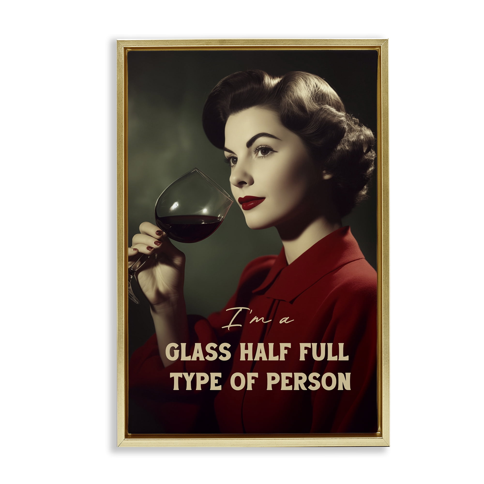 Stupell Industries Glass Half Full Person Gold Framed Floater Canvas Wall Art, design by Andreas Magnusson