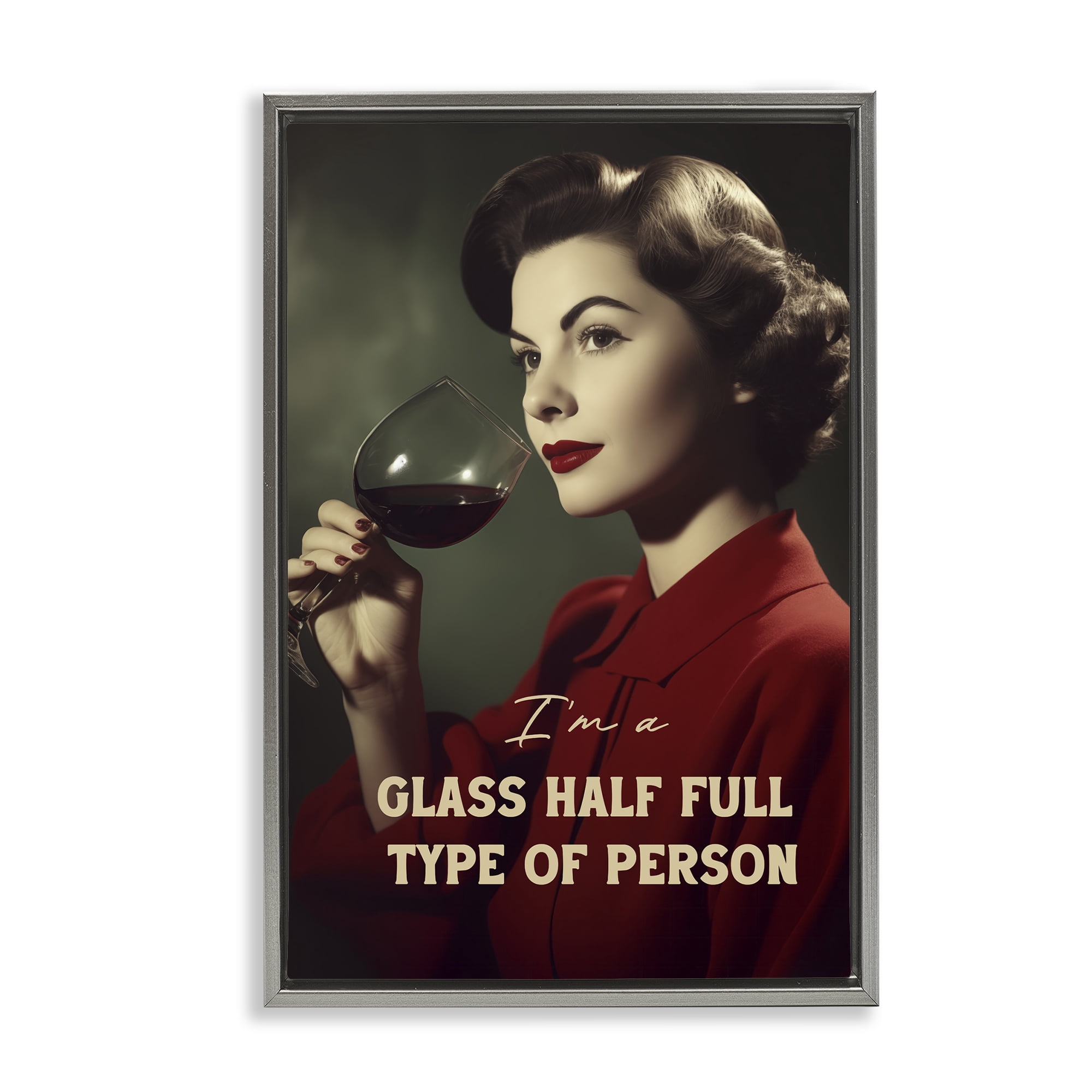 Stupell Industries Glass Half Full Person Gray Framed Floater Canvas Wall Art, design by Andreas Magnusson