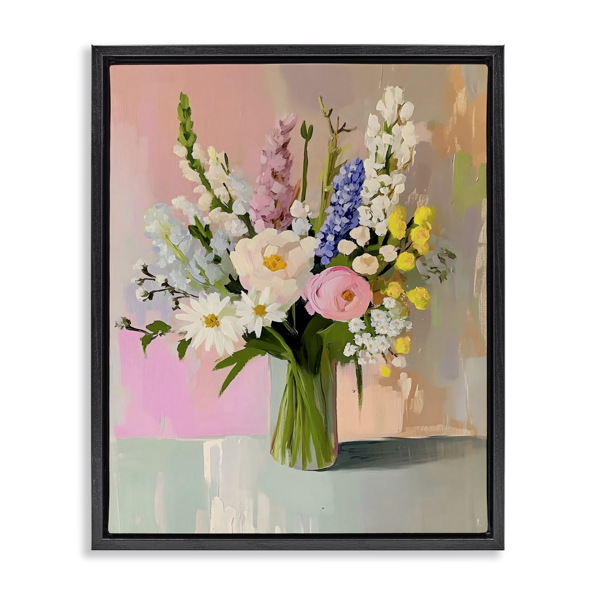 Stupell Industries Glass Vase with Spring Blooms Black Framed Floater Canvas Wall Art, design by The Prints Vibe