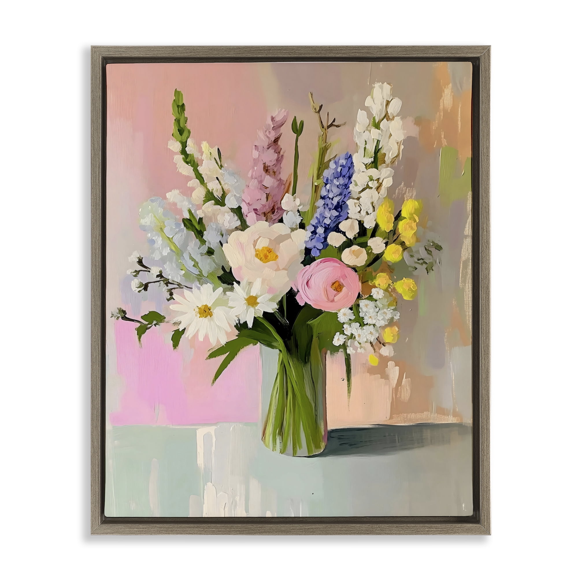 Stupell Industries Glass Vase with Spring Blooms Brown Framed Floater Canvas Wall Art, design by The Prints Vibe