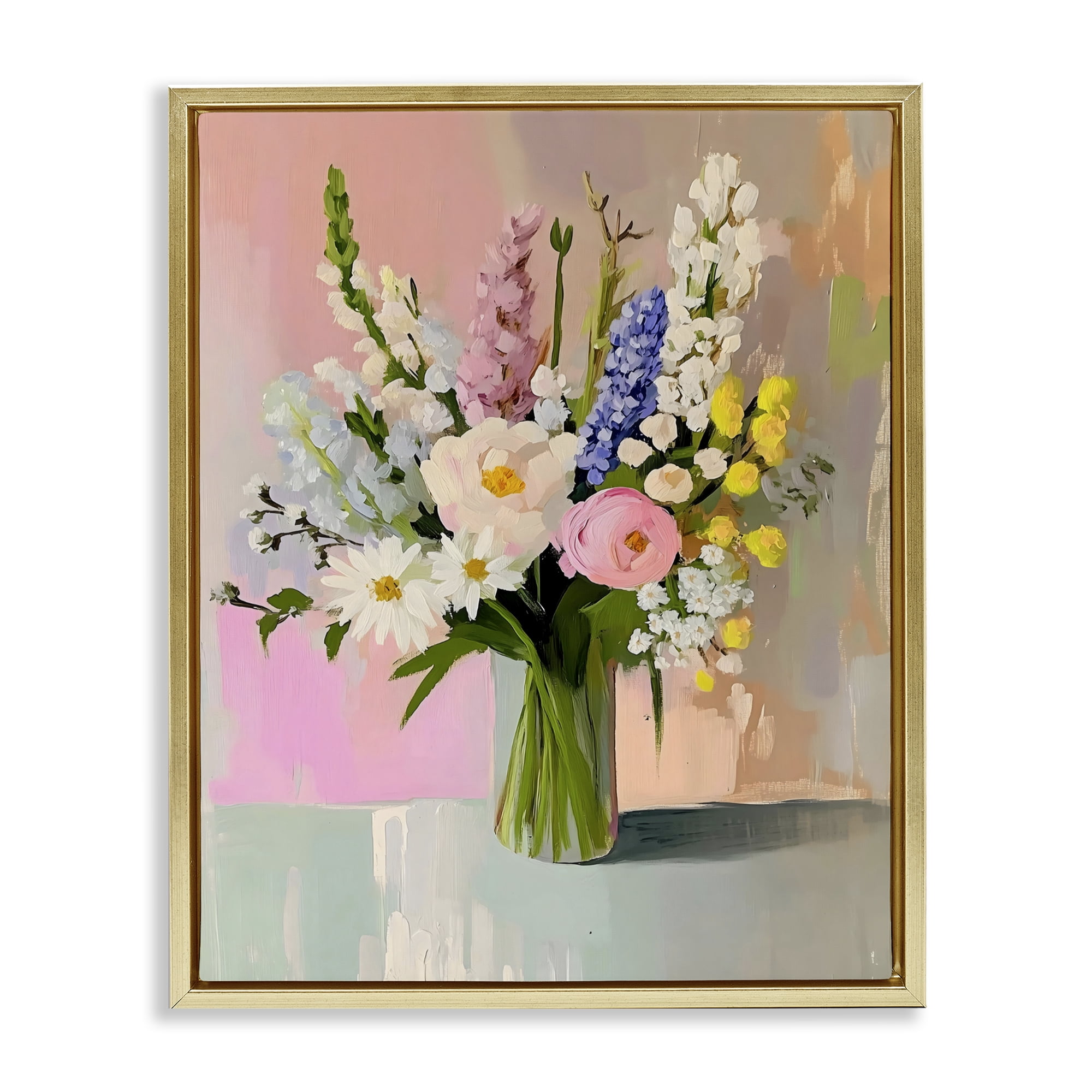 Stupell Industries Glass Vase with Spring Blooms Gold Framed Floater Canvas Wall Art, design by The Prints Vibe
