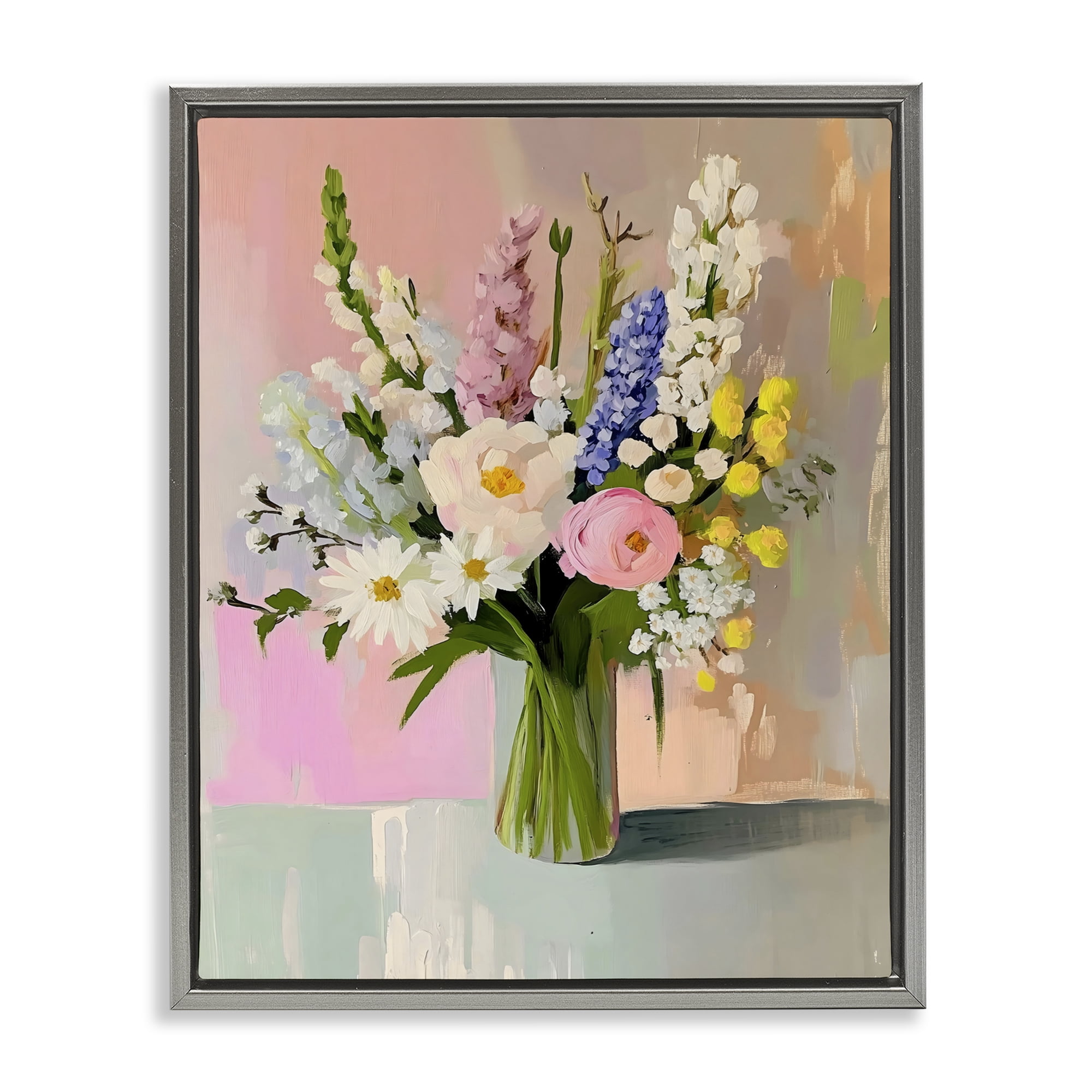 Stupell Industries Glass Vase with Spring Blooms Gray Framed Floater Canvas Wall Art, design by The Prints Vibe