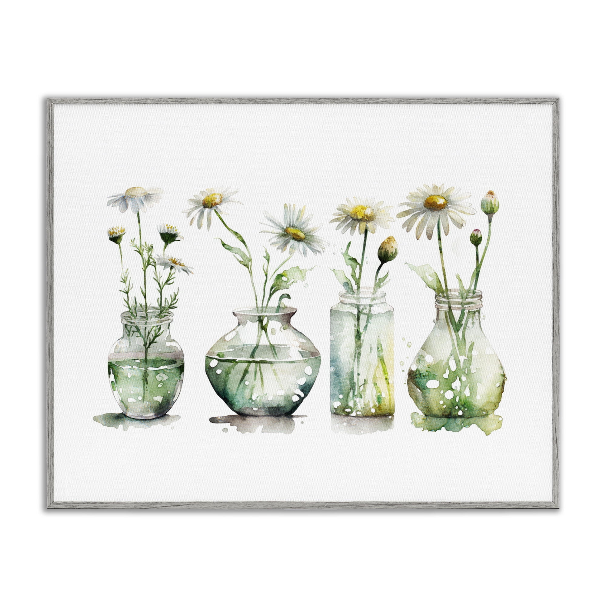 Stupell Industries Glass Vases Daisies Plants & Flowers Painting Gray Framed Art Print Wall Art, 14 x 11