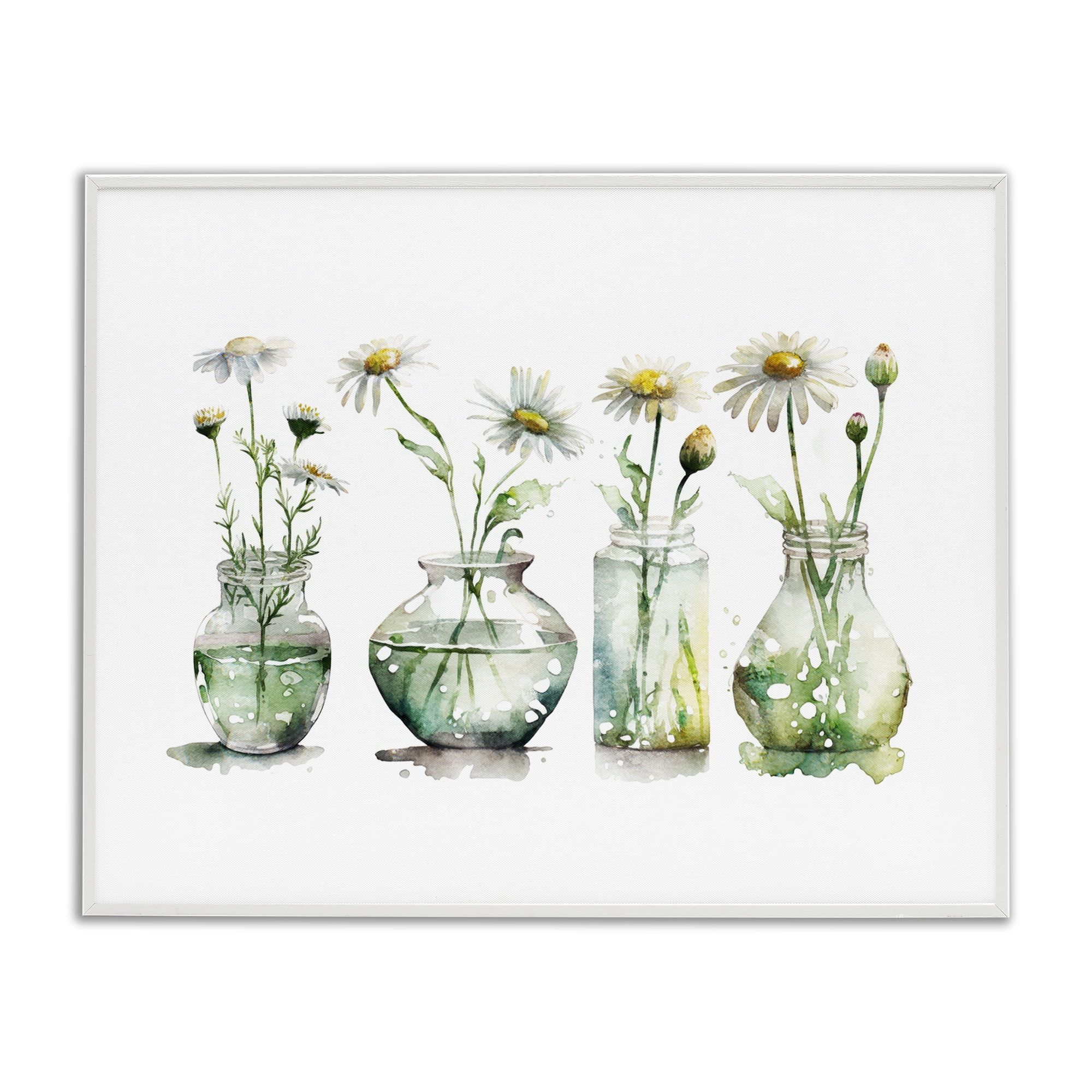 Stupell Industries Glass Vases Daisies Plants & Flowers Painting White Framed Art Print Wall Art, 14 x 11