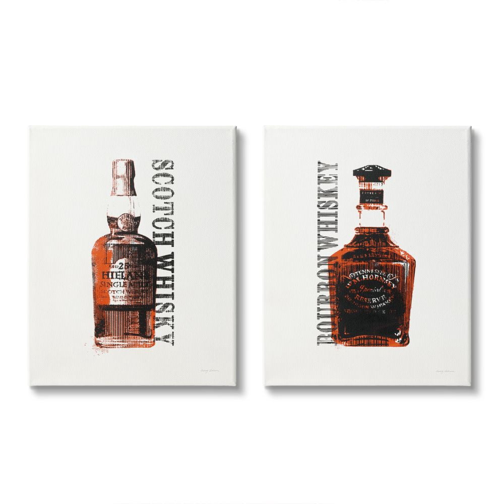 Stupell Industries Glass Whiskey Bottles Brown Black Alcohol Liquor Canvas Wall Art Design by Avery Tillmon, 2 Piece, 16" x 20"