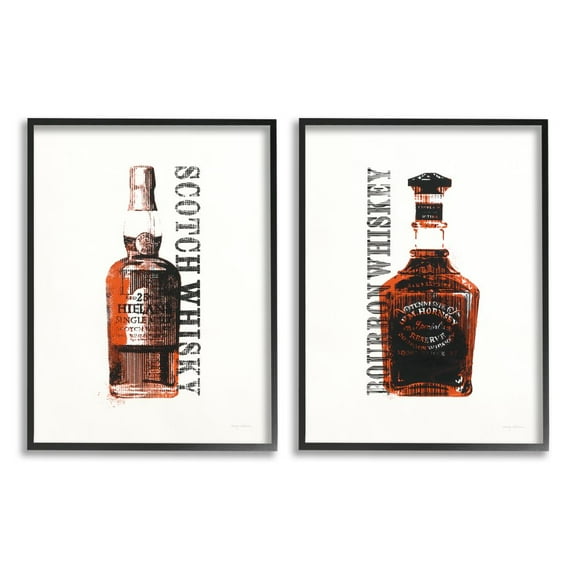 Stupell Industries Glass Whiskey Bottles Brown Black Alcohol Liquor Framed Wall Art Design by Avery Tillmon, 2 Piece, 16" x 20", Black Framed