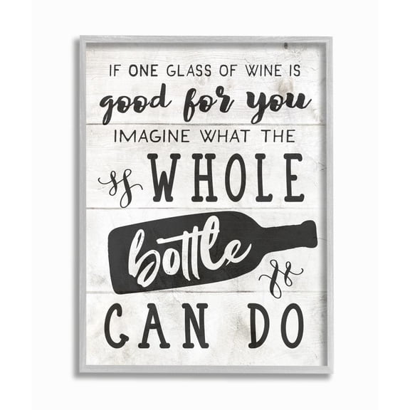 Stupell Industries Glass or Bottle of Wine Rustic Quote Alcohol Humor Framed Wall Art Design by Daphne Polselli, 11" x 14", Gray Framed