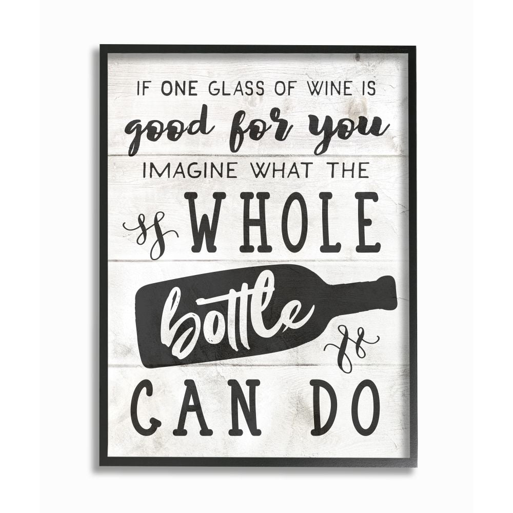 Stupell Industries Glass or Bottle of Wine Rustic Quote Alcohol Humor Framed Wall Art Design by Daphne Polselli, 24" x 30", Black Framed