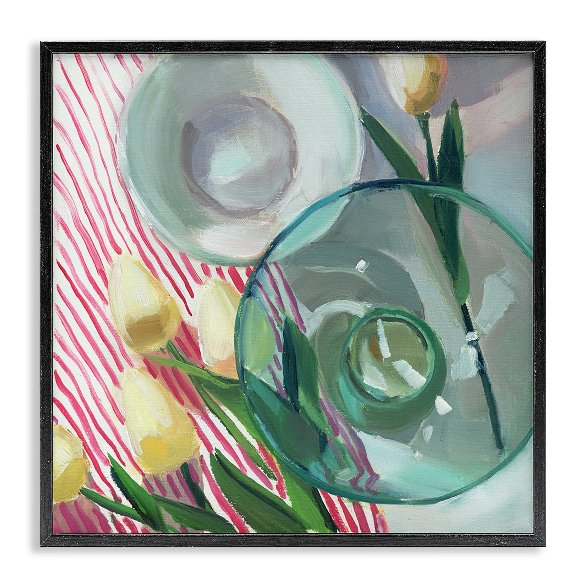 Stupell Industries Glasses & Tulips Still Life Plants & Flowers Painting Black Framed Art Print Wall Art, 17 x 17