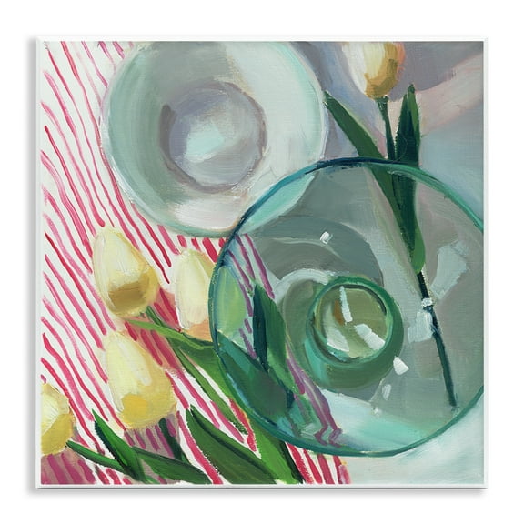 Stupell Industries Glasses & Tulips Still Life Plants & Flowers Painting Unframed Art Print Wall Art, 12 x 12