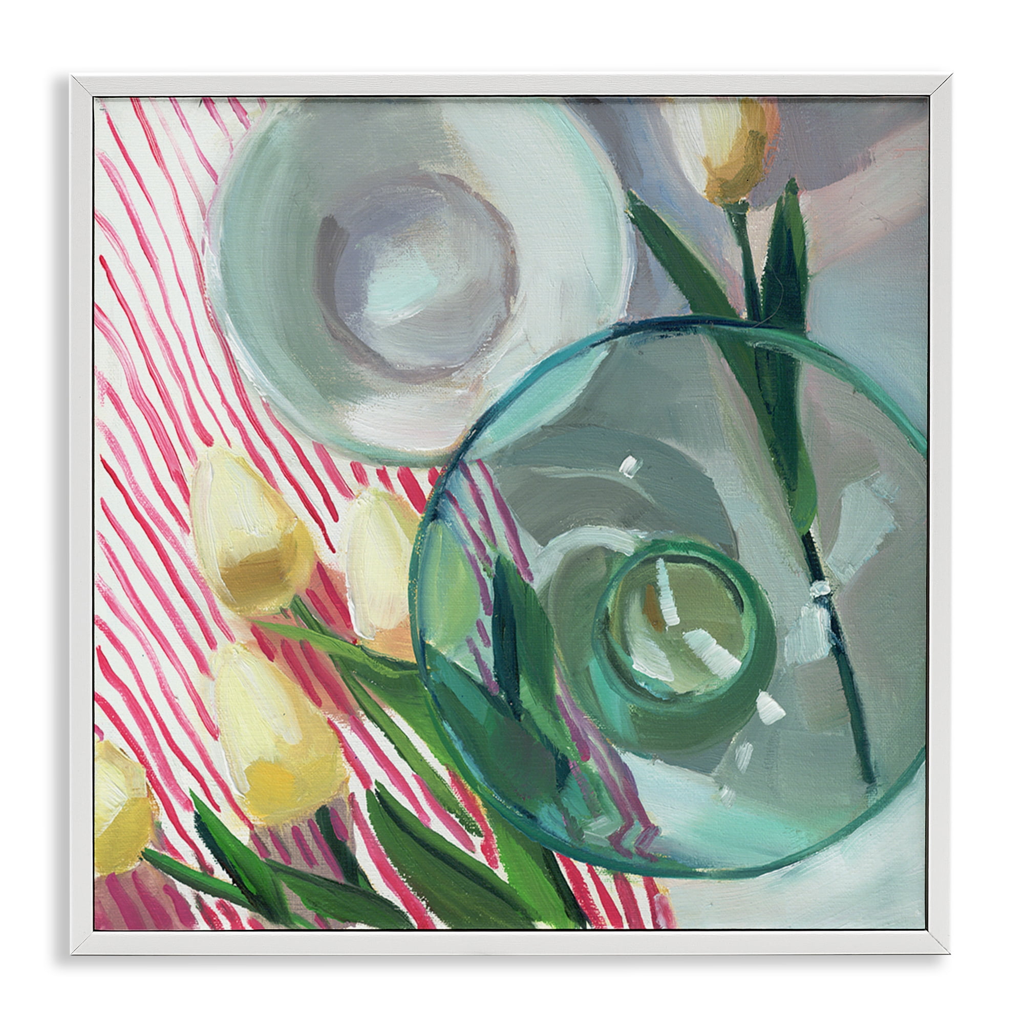 Stupell Industries Glasses & Tulips Still Life Plants & Flowers Painting White Framed Art Print Wall Art, 24 x 24