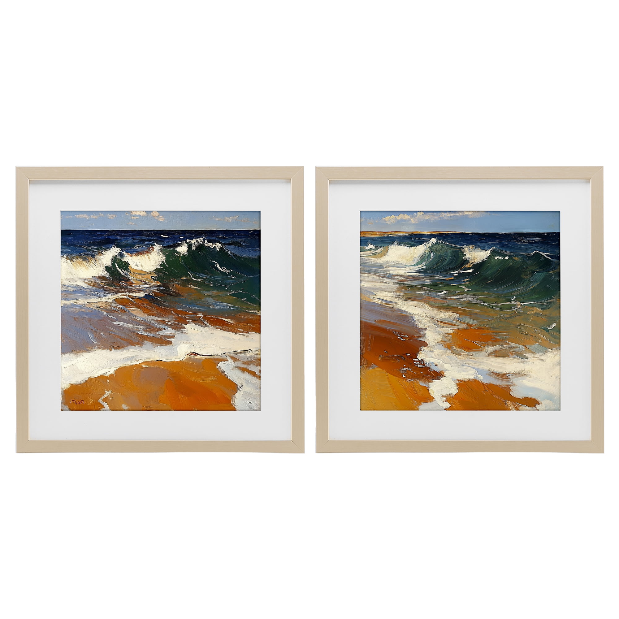 Stupell Industries Glassy Coastal Break 2 Piece Birch Framed Print Under Glass Set, design by Walker Noble