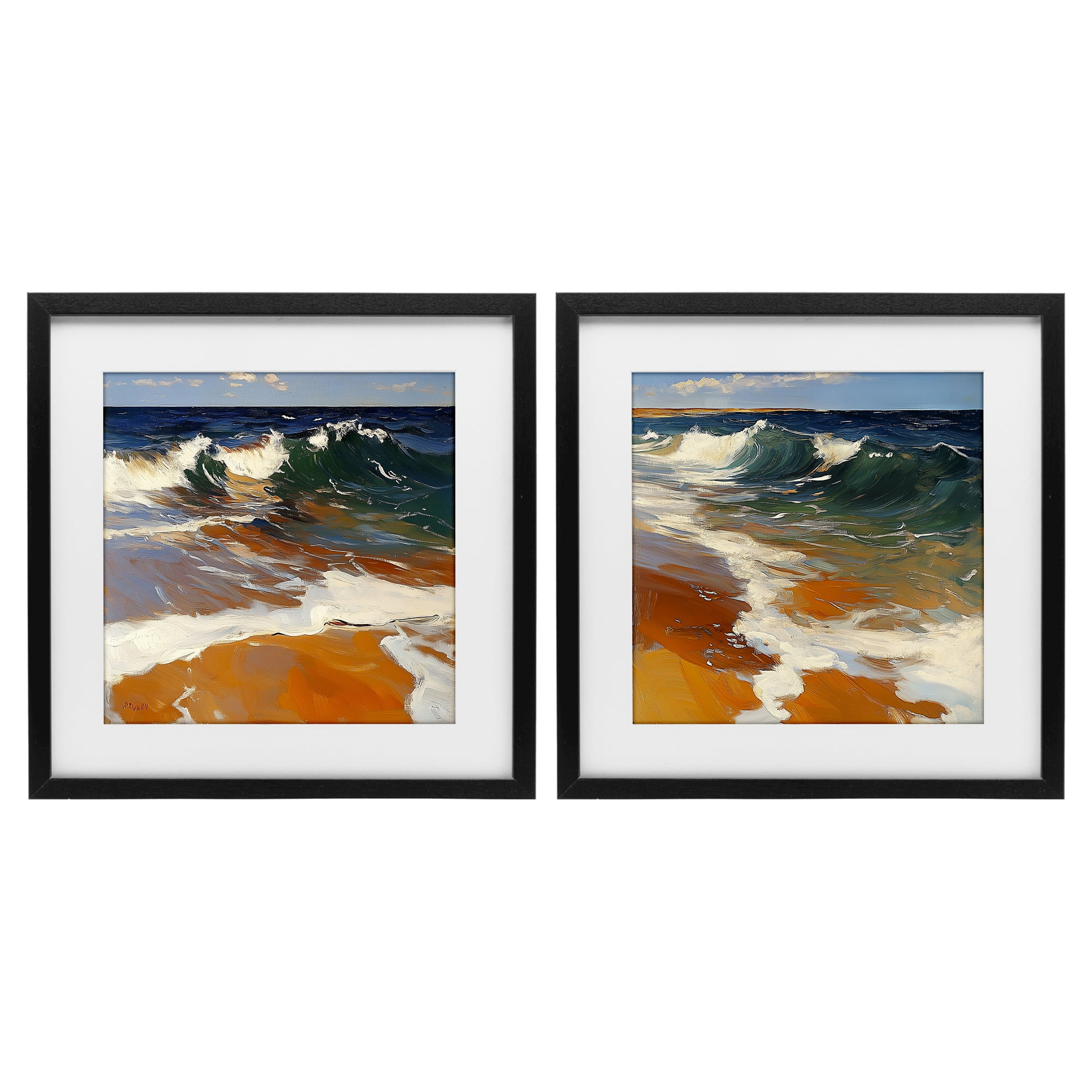 Stupell Industries Glassy Coastal Break 2 Piece Black Framed Print Under Glass Set, design by Walker Noble
