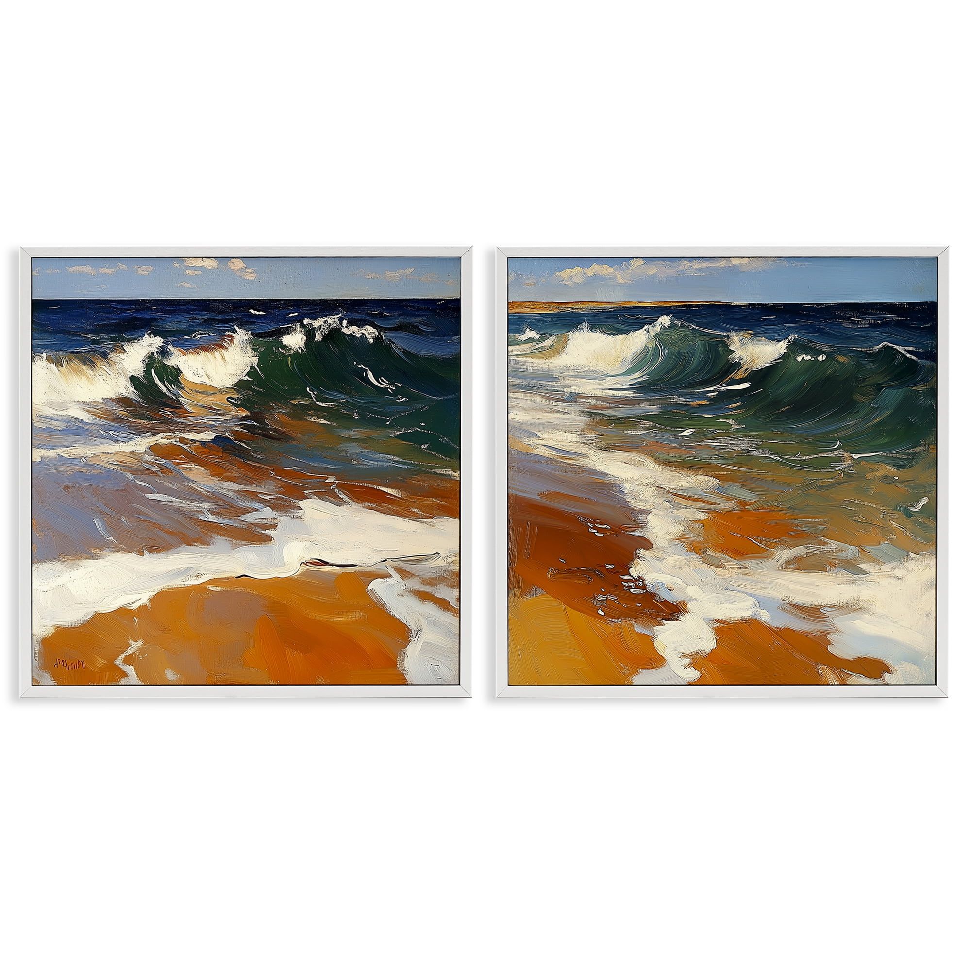 Stupell Industries Glassy Coastal Break 2 Piece White Framed Giclee Art Set, design by Walker Noble
