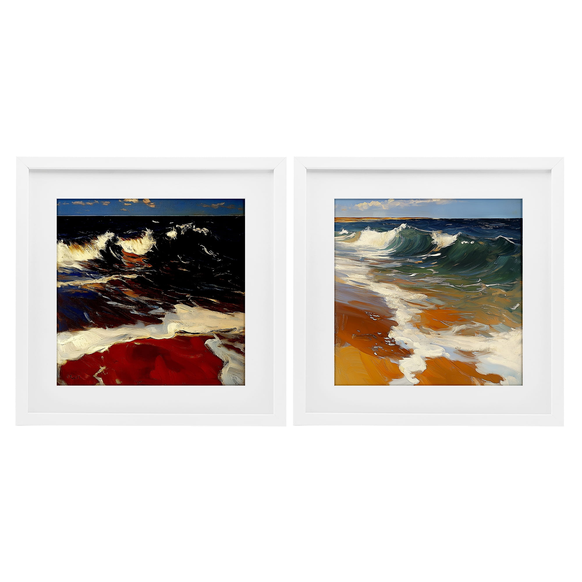 Stupell Industries Glassy Coastal Break 2 Piece White Framed Print Under Glass Set, design by Walker Noble