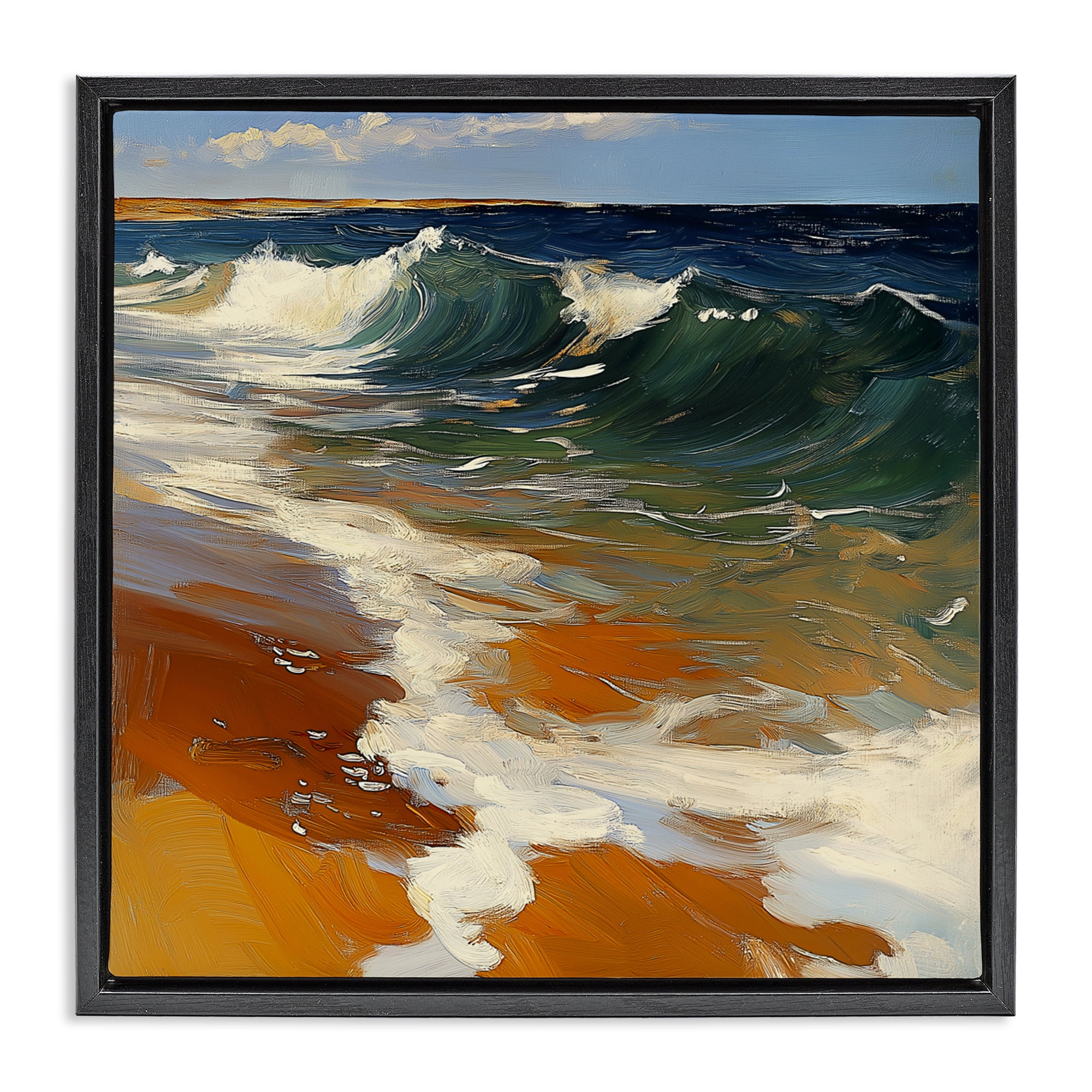 Stupell Industries Glassy Ocean Waves Break Black Framed Floater Canvas Wall Art, design by Walker Noble