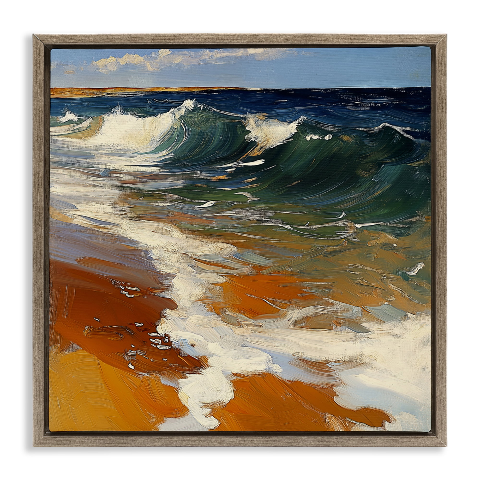 Stupell Industries Glassy Ocean Waves Break Brown Framed Floater Canvas Wall Art, design by Walker Noble