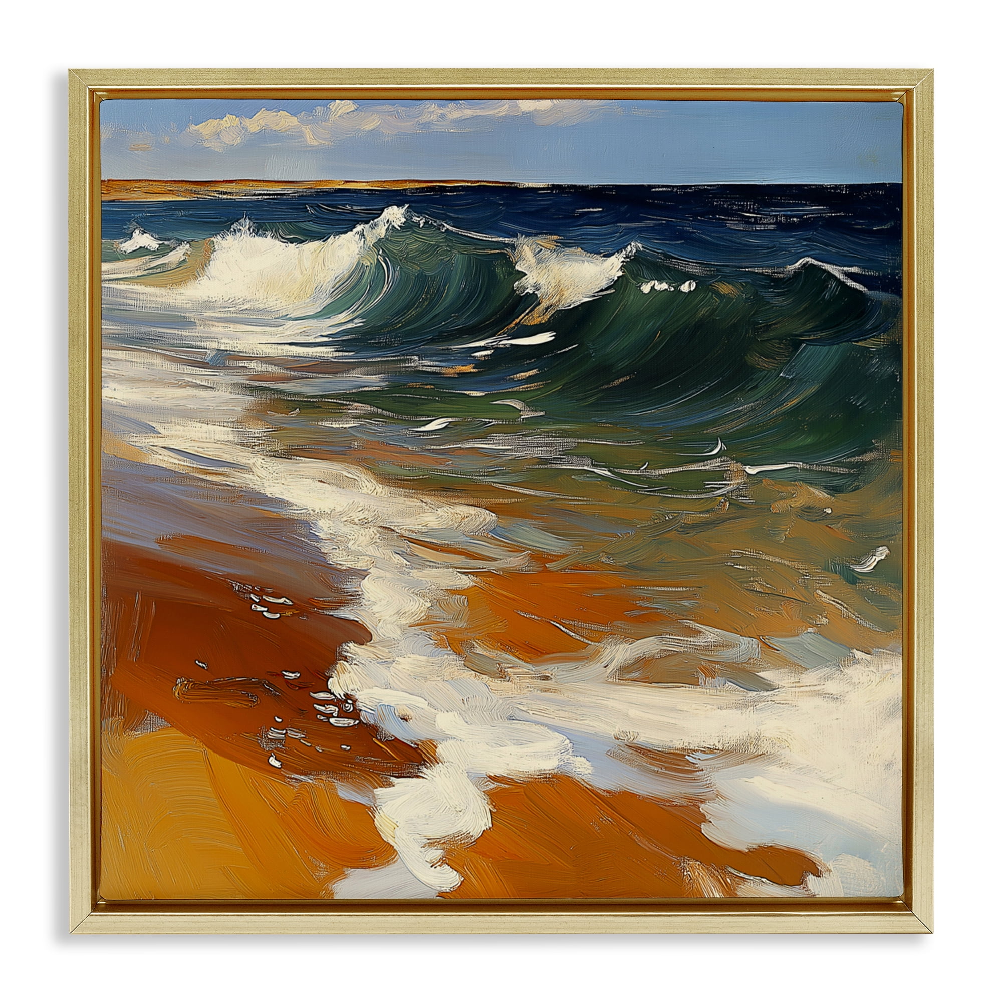 Stupell Industries Glassy Ocean Waves Break Gold Framed Floater Canvas Wall Art, design by Walker Noble