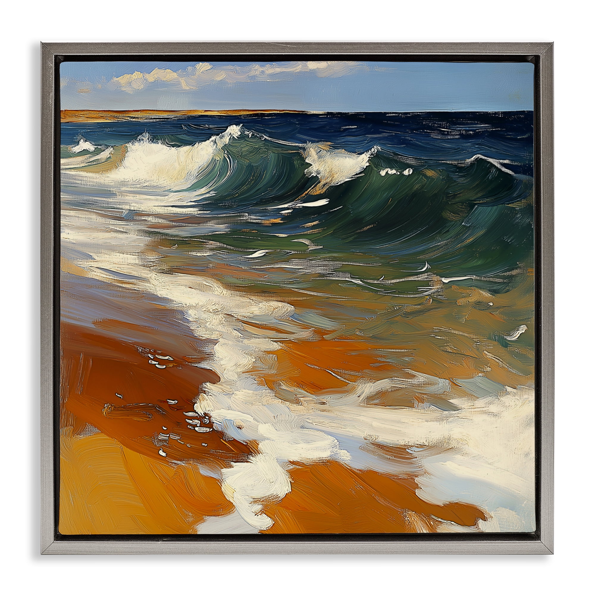 Stupell Industries Glassy Ocean Waves Break Gray Framed Floater Canvas Wall Art, design by Walker Noble