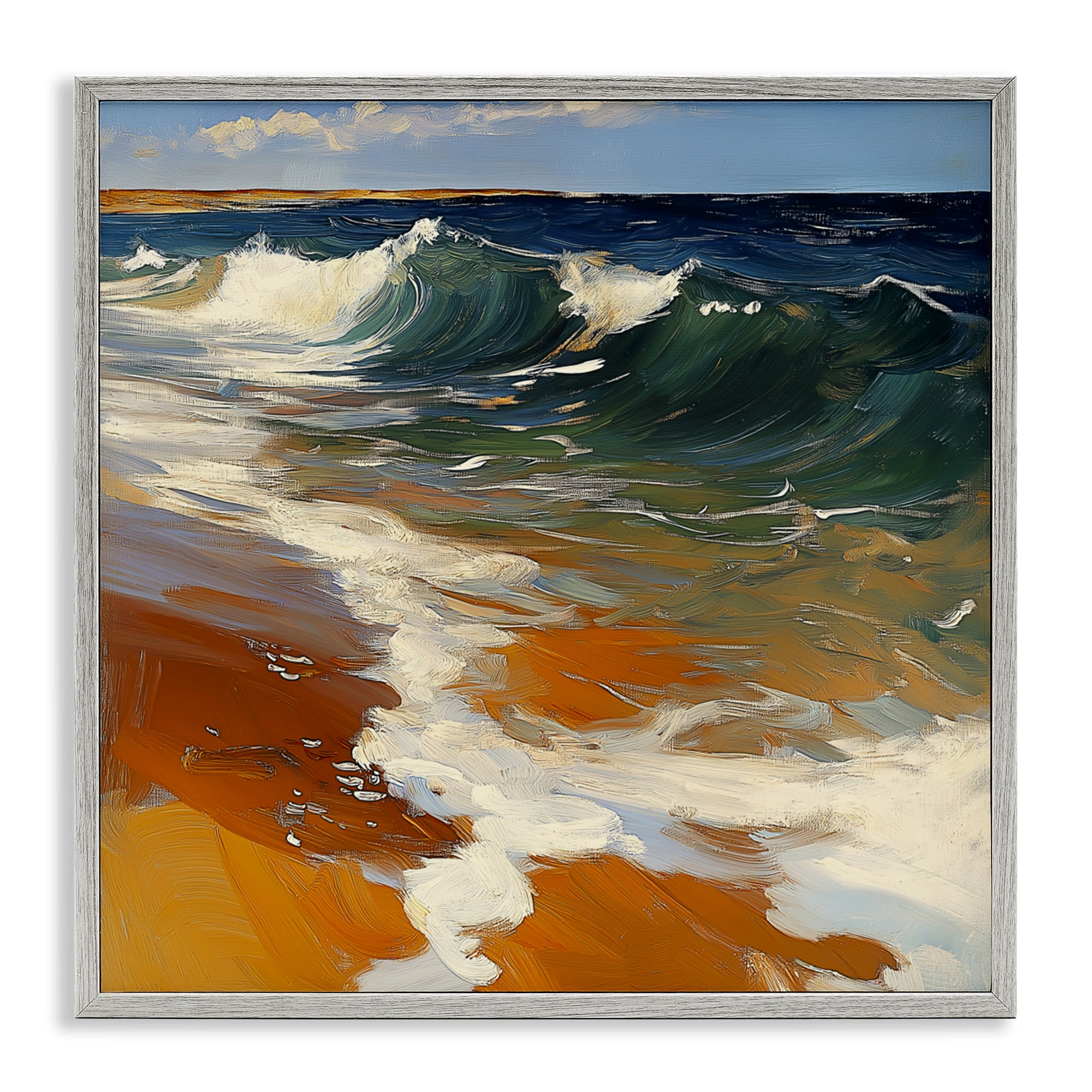 Stupell Industries Glassy Ocean Waves Break Gray Framed Giclee Art, design by Walker Noble