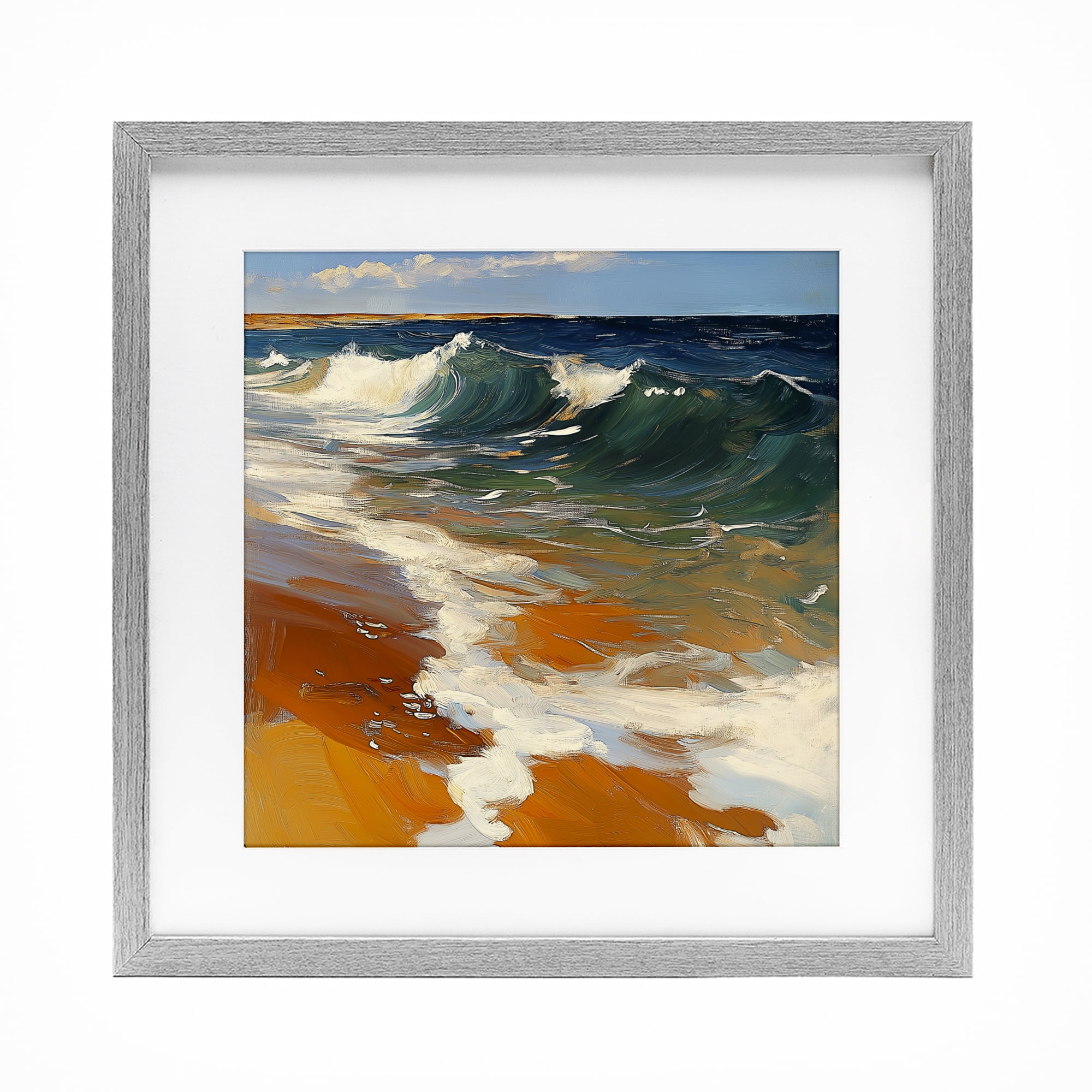 Stupell Industries Glassy Ocean Waves Break Gray Framed Print Under Glass, design by Walker Noble