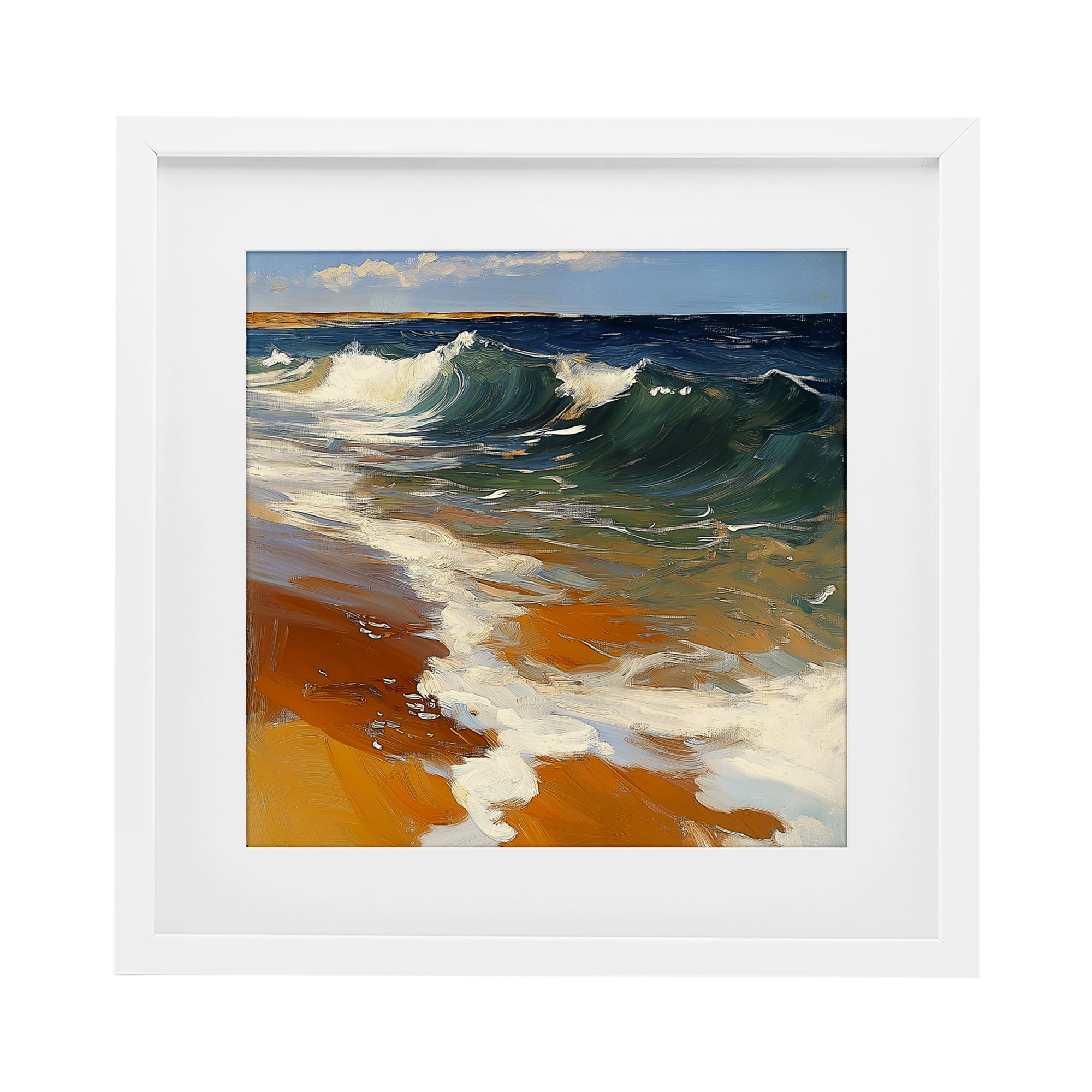 Stupell Industries Glassy Ocean Waves Break White Framed Print Under Glass, design by Walker Noble