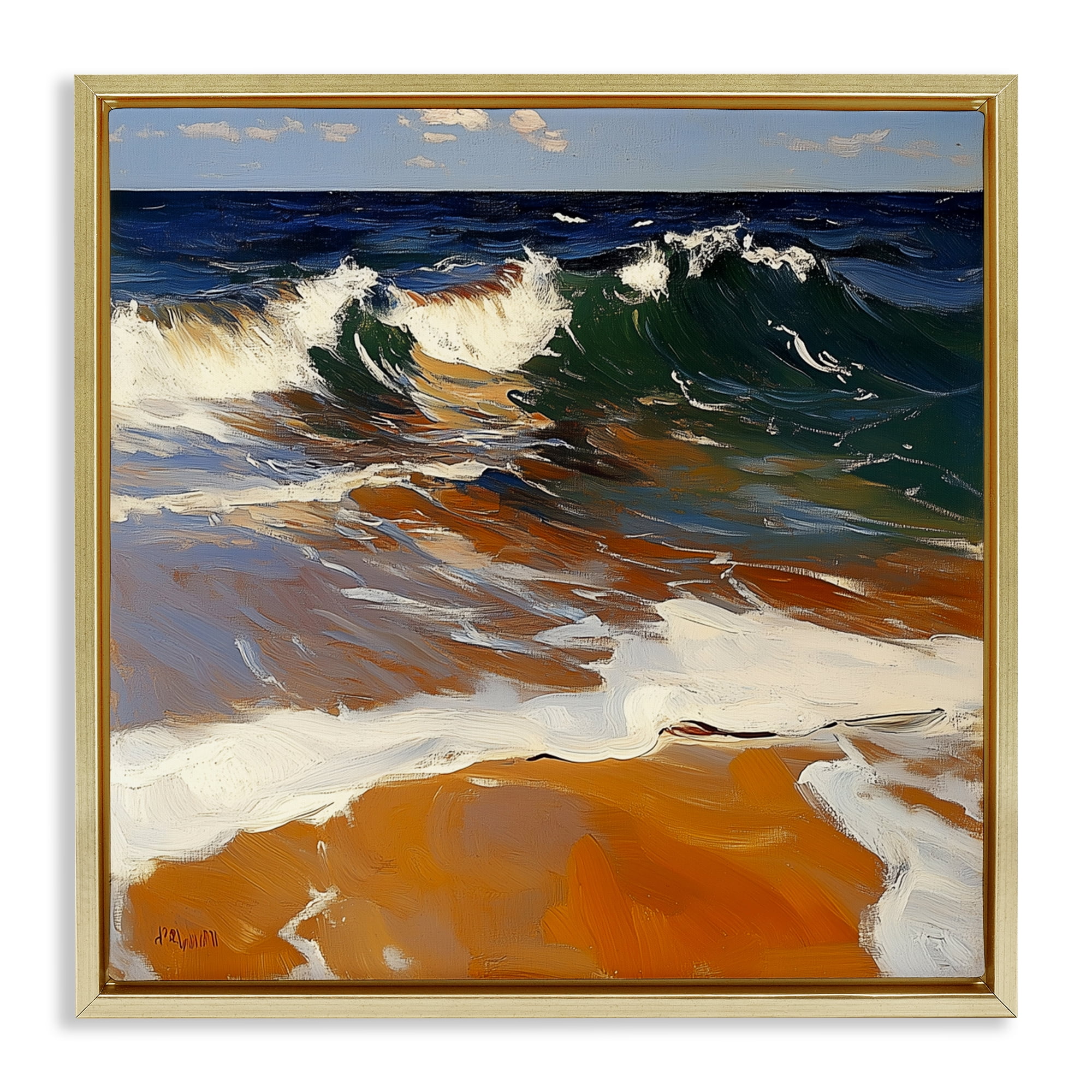 Stupell Industries Glassy Wave Break Gold Framed Floater Canvas Wall Art, design by Walker Noble