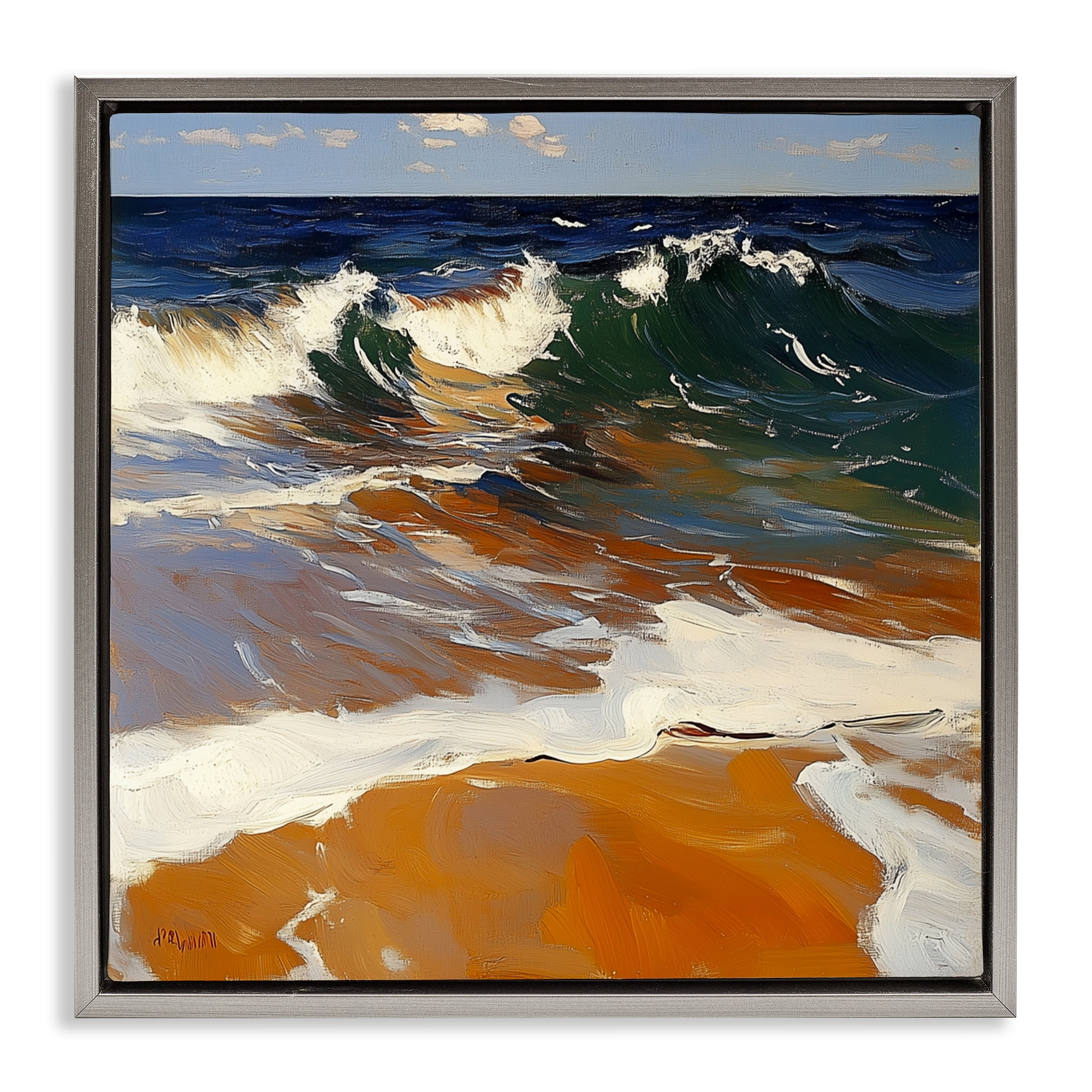 Stupell Industries Glassy Wave Break Gray Framed Floater Canvas Wall Art, design by Walker Noble