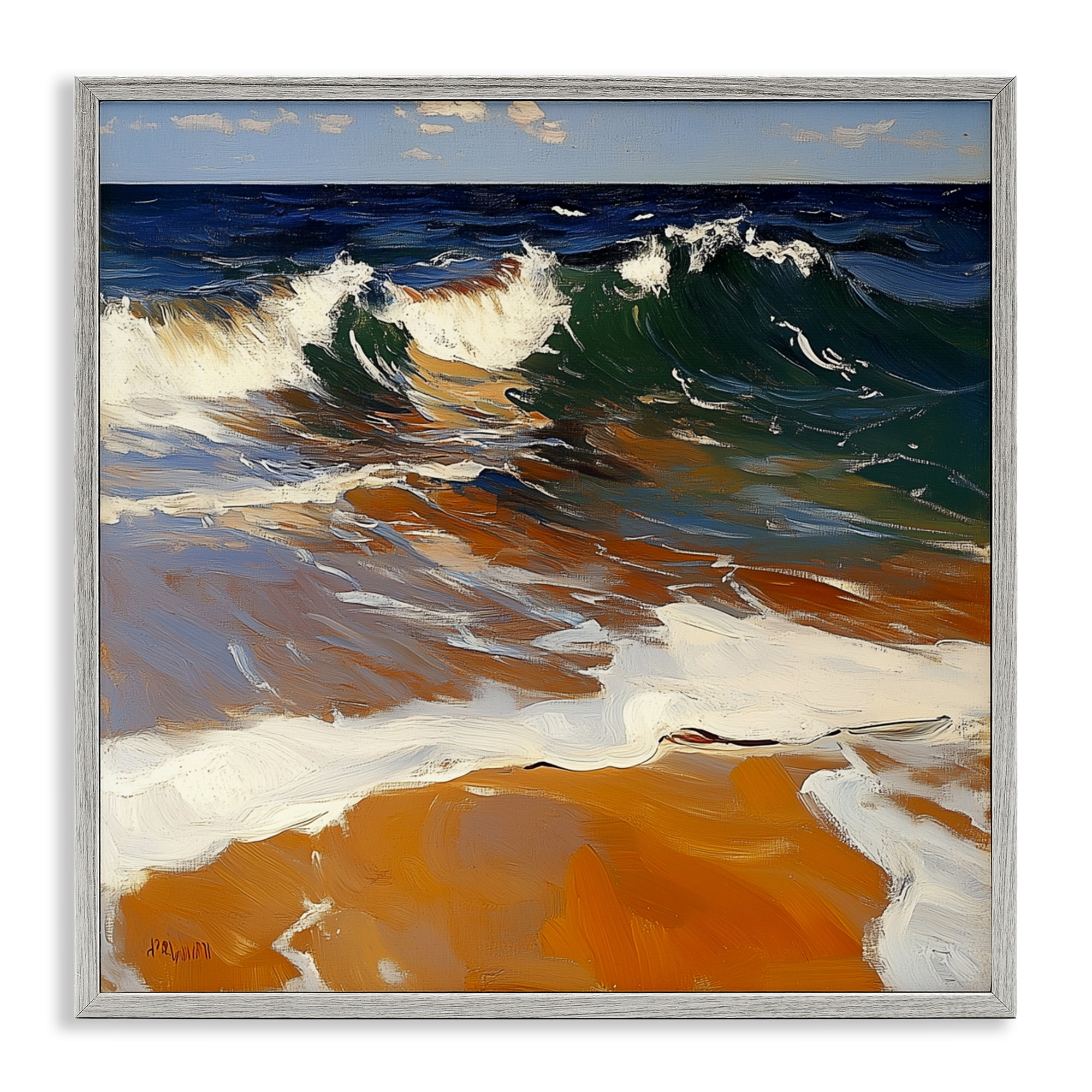 Stupell Industries Glassy Wave Break Gray Framed Giclee Art, design by Walker Noble