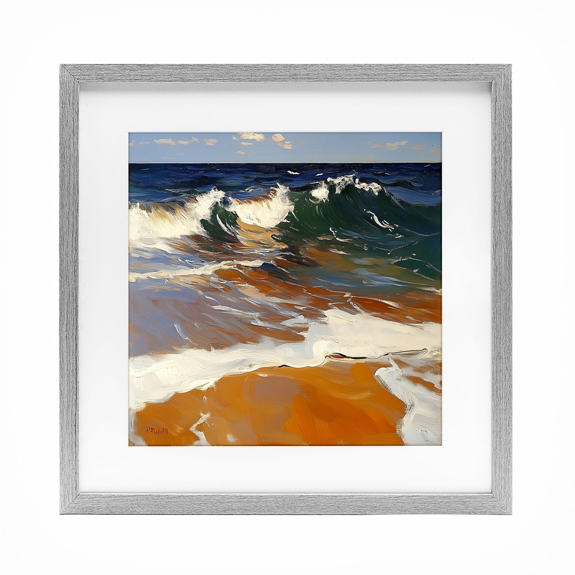 Stupell Industries Glassy Wave Break Gray Framed Print Under Glass, design by Walker Noble