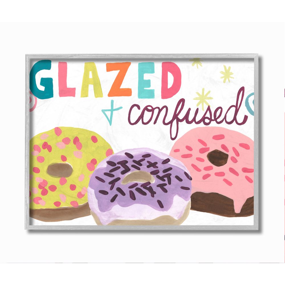 Stupell Industries Glazed and Confused Fun Donut Food Parody Framed Wall Art Design by June Erica Vess, 16" x 20", Gray Framed