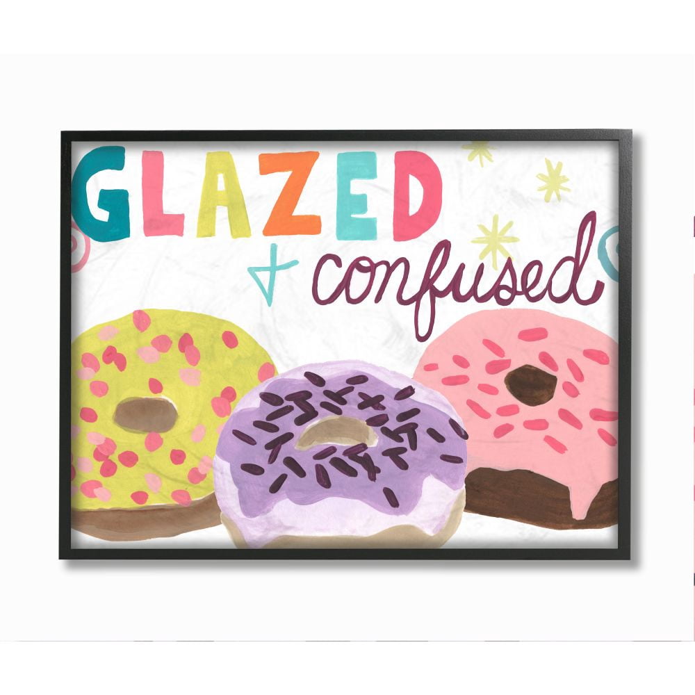 Stupell Industries Glazed and Confused Fun Donut Food Parody Framed Wall Art Design by June Erica Vess, 24" x 30", Black Framed