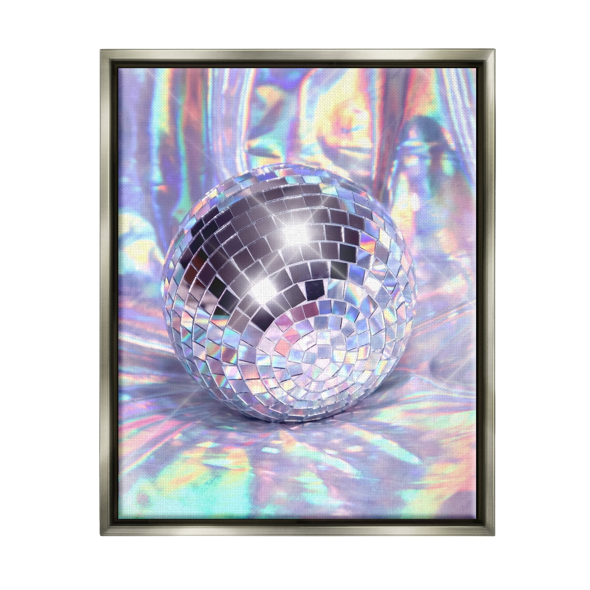 Stupell Industries Gleaming Disco Ball Beauty & Fashion Painting Gray Floater Framed Art Print Wall Art, 25 x 31