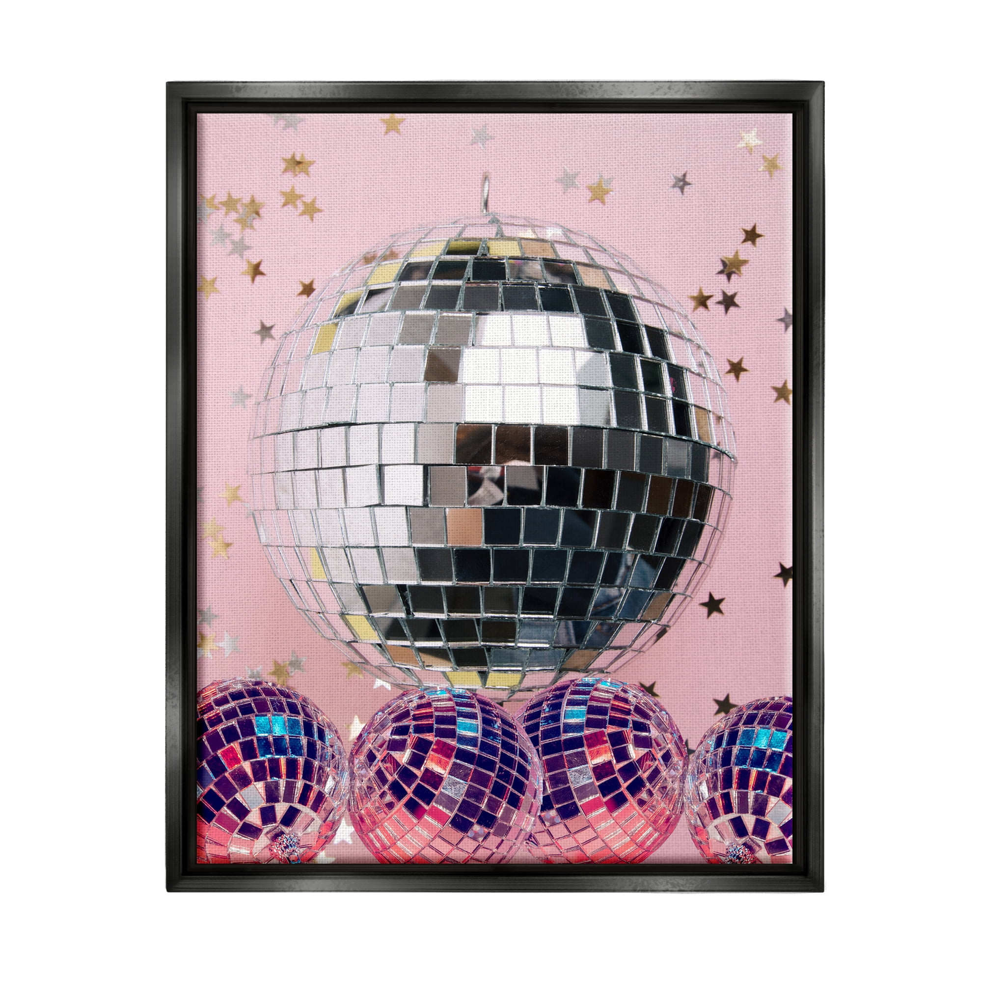 Stupell Industries Gleaming Disco Balls Literature & Flim Photography Black Floater Framed Canvas Art Print Wall Art, 25 x 31