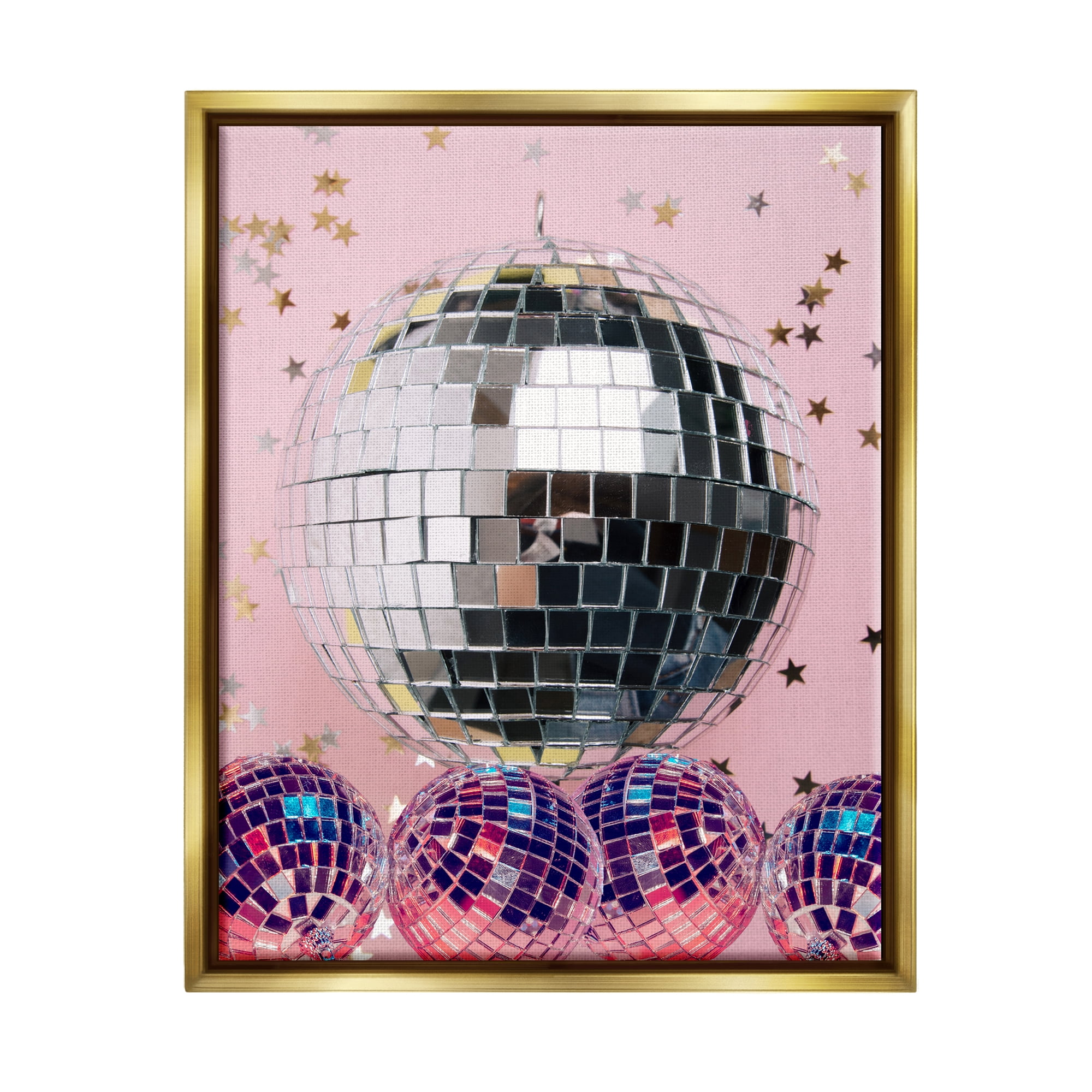 Stupell Industries Gleaming Disco Balls Literature & Flim Photography Gold Floater Framed Canvas Art Print Wall Art, 25 x 31