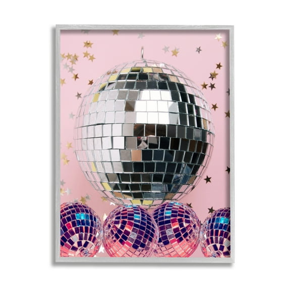 Stupell Industries Gleaming Disco Balls Literature & Flim Photography Gray Framed Art Print Wall Art, 11 x 14