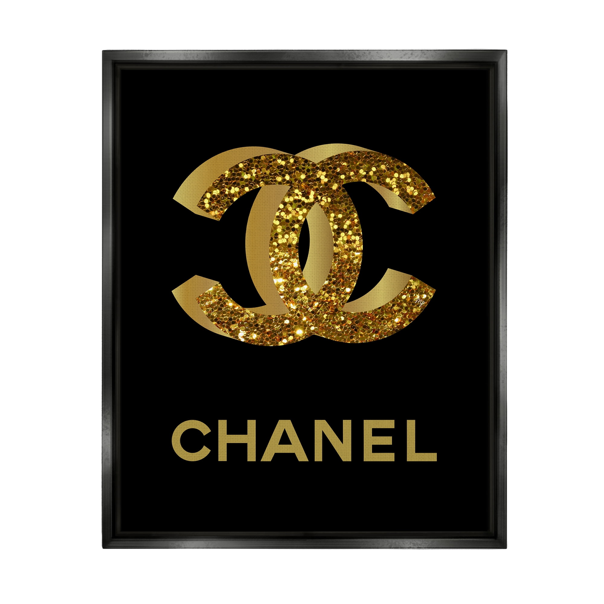 Stupell Industries Gleaming Fashion Brand Logo Typography Painting Black Floater Framed Art Print Wall Art, 25 x 31