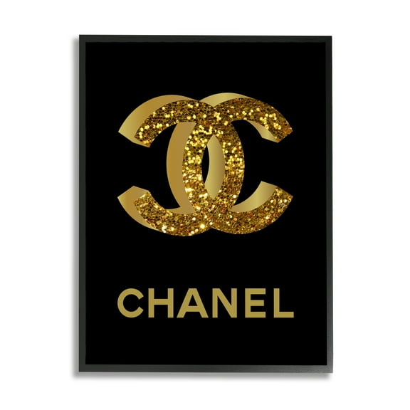Stupell Industries Gleaming Fashion Brand Logo Typography Painting Black Framed Art Print Wall Art, 24 x 30